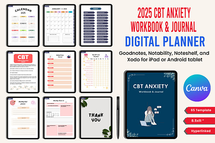 Digital 2025 CBT Anxiety Workbook, a Stationery Template by Designmela01