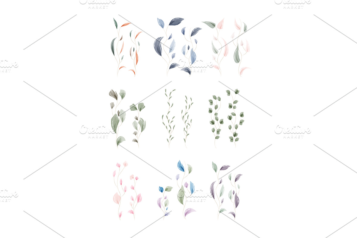 Watercolor leaves collection, an Illustration by okskukuruza