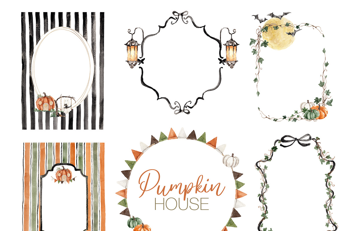 Pumpkin House Watercolor Clipart, a Decorative Illustration by Beigetime (Photo 9 of 13)