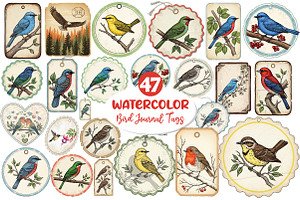Bird Junk Journal Tags, Printable, an Illustration by Dream Creation