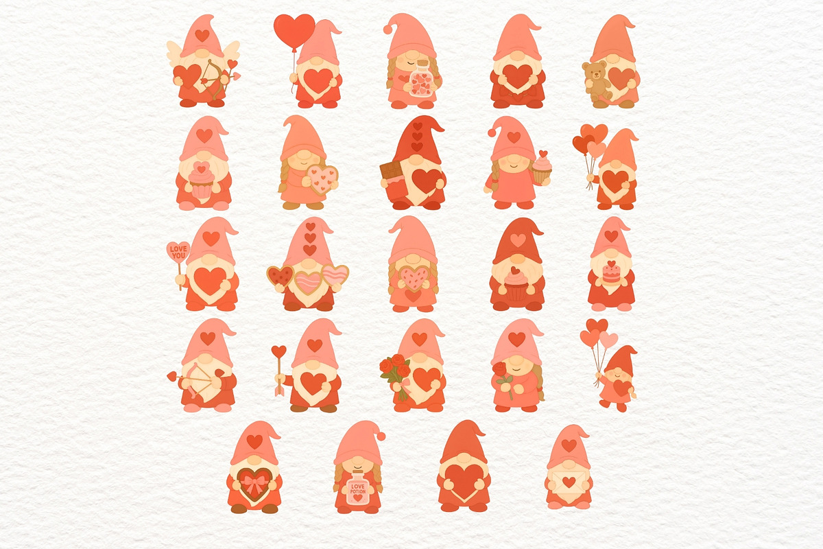 Valentine Gnome Clipart Set, a Seasonal Illustration by Nicolle's Colorful Art (Photo 4 of 6)