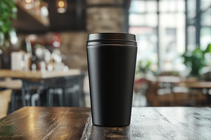 Stylish black tumbler mockup, a Photo by Pavel_design