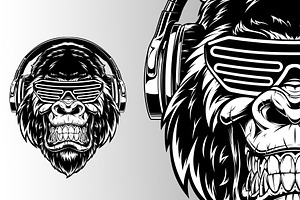 gorilla in headphones