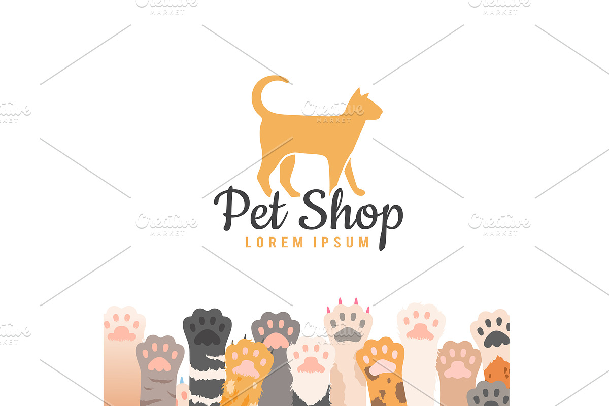 Pet shop. cats paws background and, an Animal Illustration by Onyx