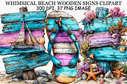 Whimsical Beach Wooden Signs Clipart, an Illustration by Canvas Craft (Thumbnail 1 of 6)