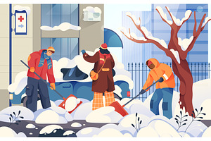 Vector Image Of People Cleaning Snow