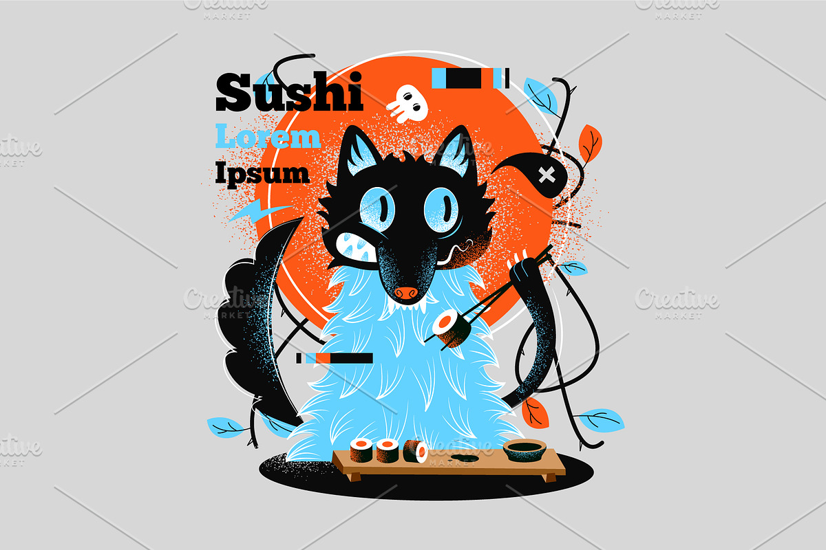 flat grain sushi illustration, an Animal Illustration by fet
