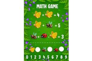 Math Game Worksheet With Insects