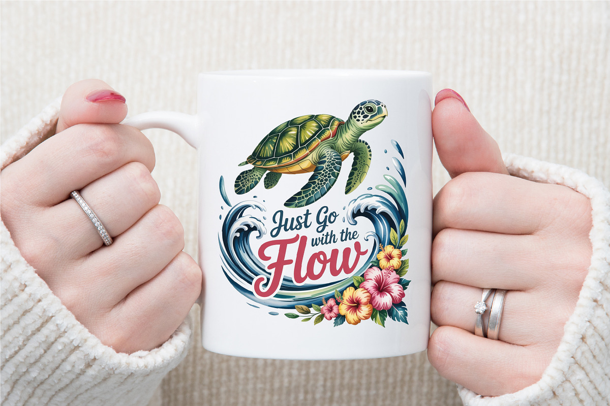 Summer Sea Turtle Waves Flowers PNG, an Illustration by Sublimation Artist (Photo 4 of 9)