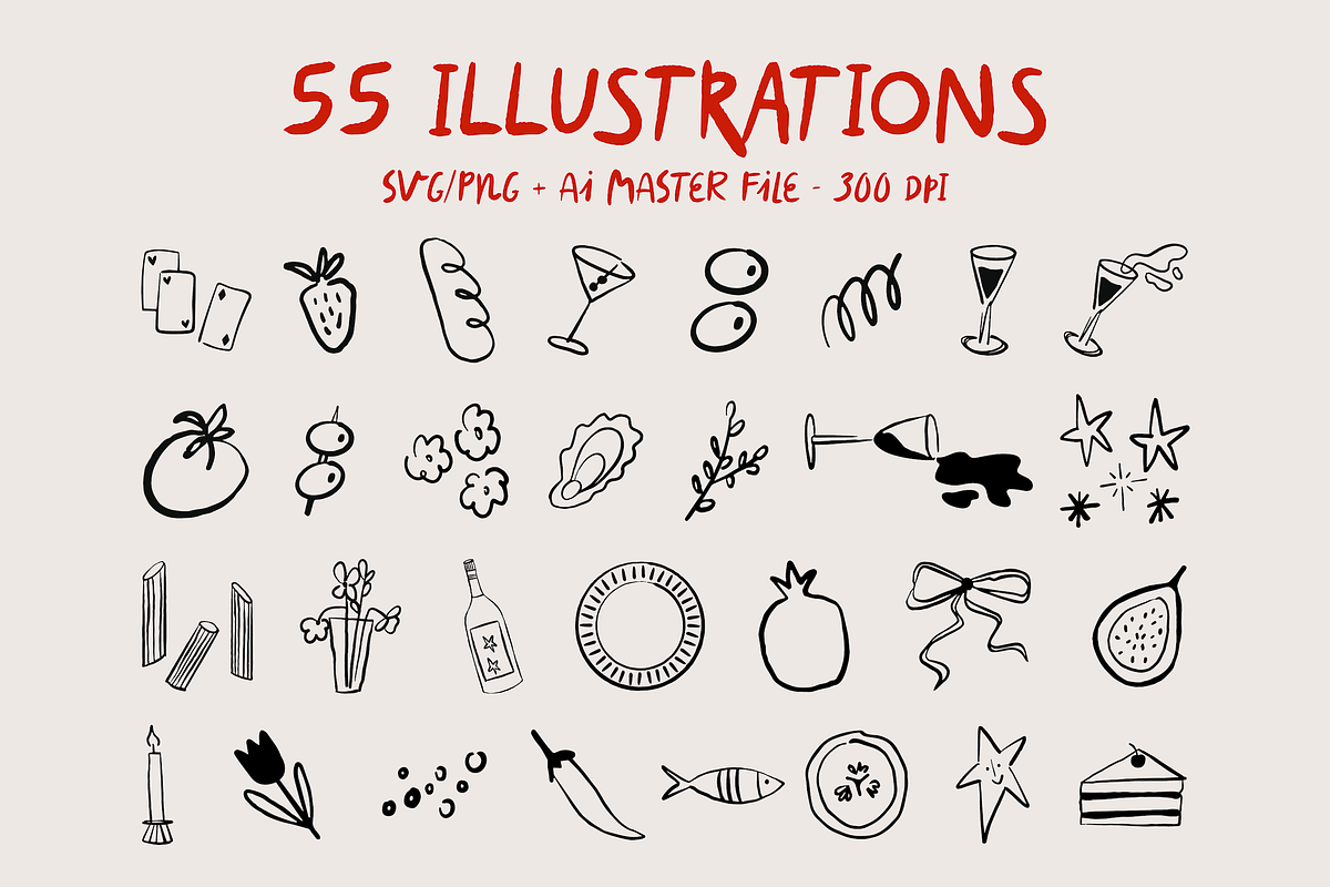 Dinner Party Illustration Pack, a Food Illustration by Em&M Studio (Photo 2 of 9)