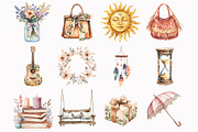 Watercolor Boho Summer Clipart, an Illustration by Design Market (Thumbnail 2 of 5)