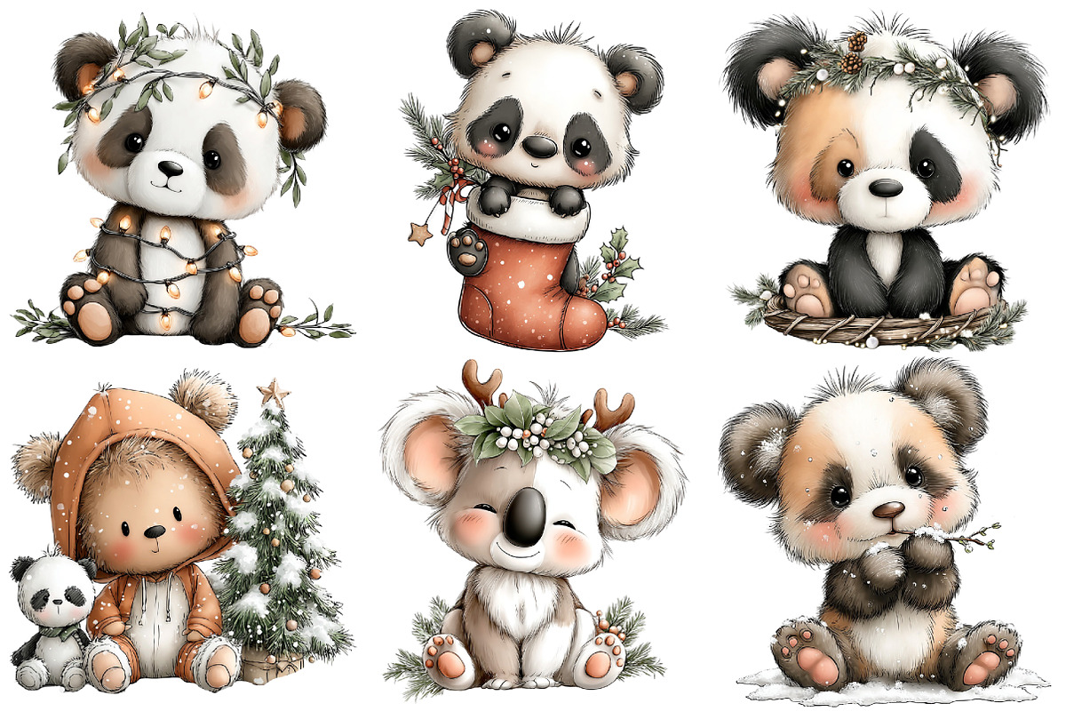 Whimsical Christmas Panda Clipart, an Illustration by Pixels.Craft (Photo 5 of 6)