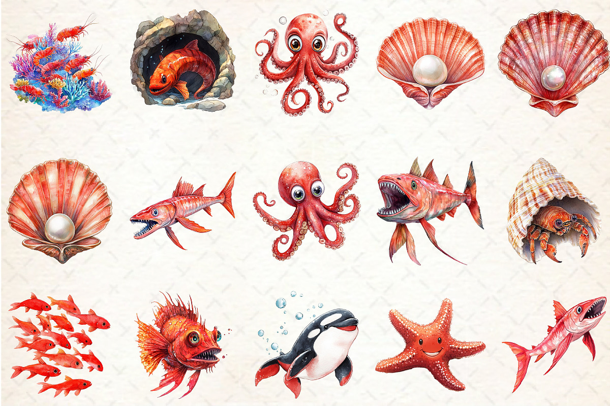 Red Ocean Animals Sublimation, an Illustration by Rose Art (Photo 2 of 3)