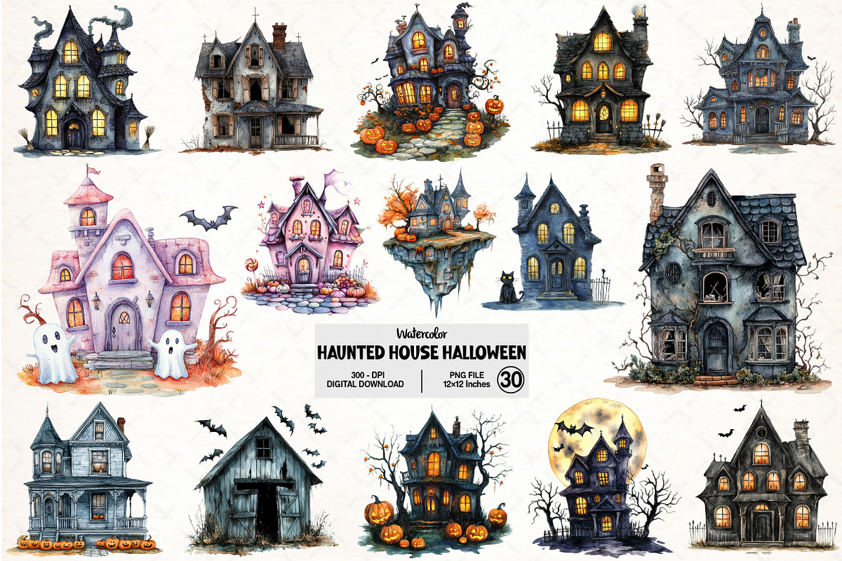 Haunted House Halloween Bundle, an Illustration by Pixels.Craft (Photo 1 of 5)