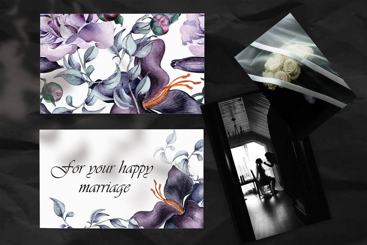 Dark floral watercolor clipart, an Illustration by Kate Lanbina (Photo 2 of 19)