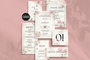 Pink Floral Wedding Invitation Suite, an Invitation Template by Arslan