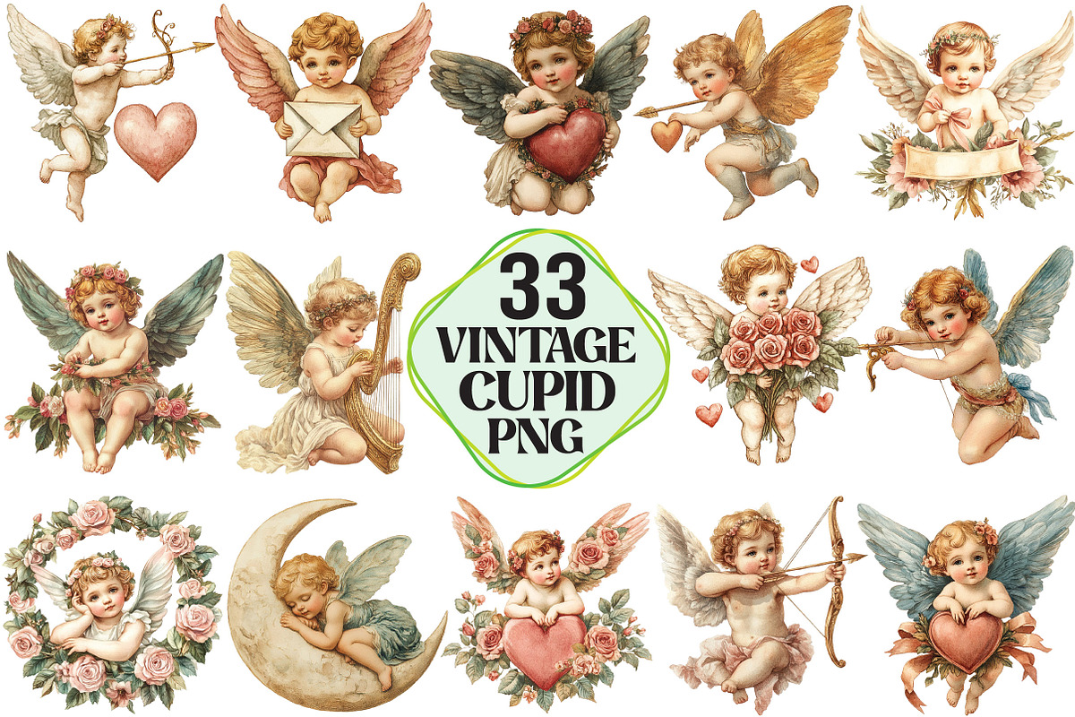 Vintage Cupid Clipart, an Illustration by Pixels.Craft (Photo 1 of 7)
