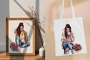 8 Watercolor Coffee Fashion Girl PNG, a Decorative Illustration by Jalina Clipart Studio (Thumbnail 5 of 7)