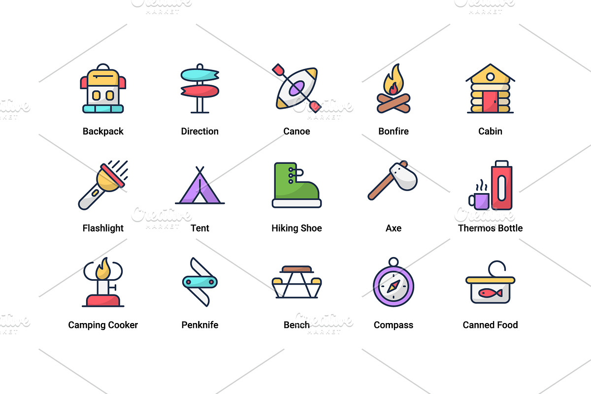 Camping Icons Set, an Outline Icon by Vector Squad (Photo 2 of 5)