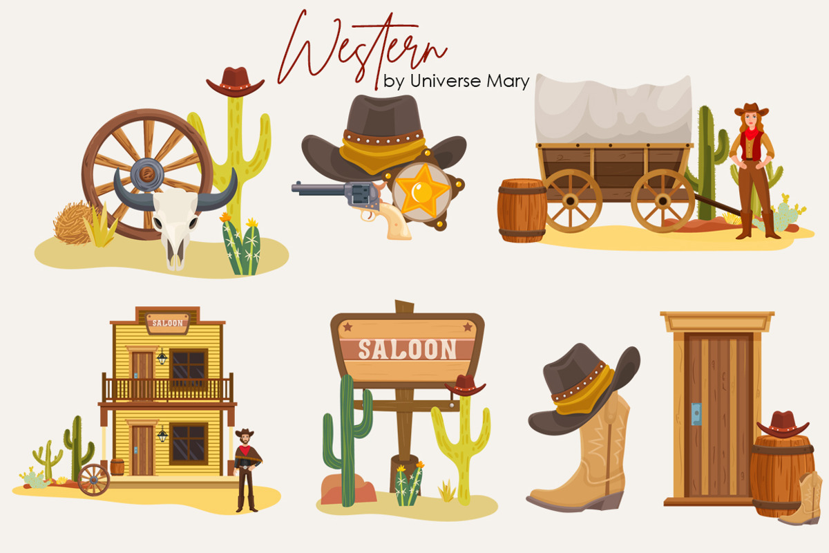 Western Cowboy Vector Clipart Set, a Person Illustration by Universe Mary (Photo 5 of 9)