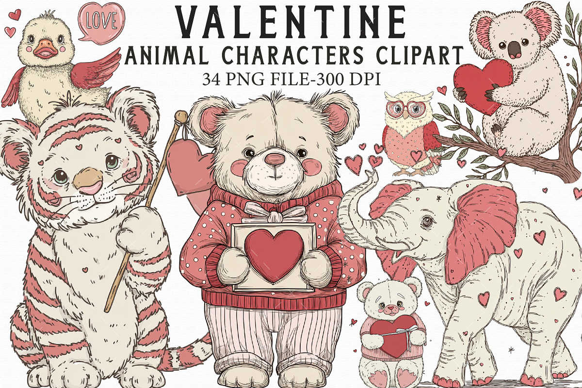 Valentine Animal Characters Clipart, an Illustration by Libby Wishes (Photo 1 of 6)