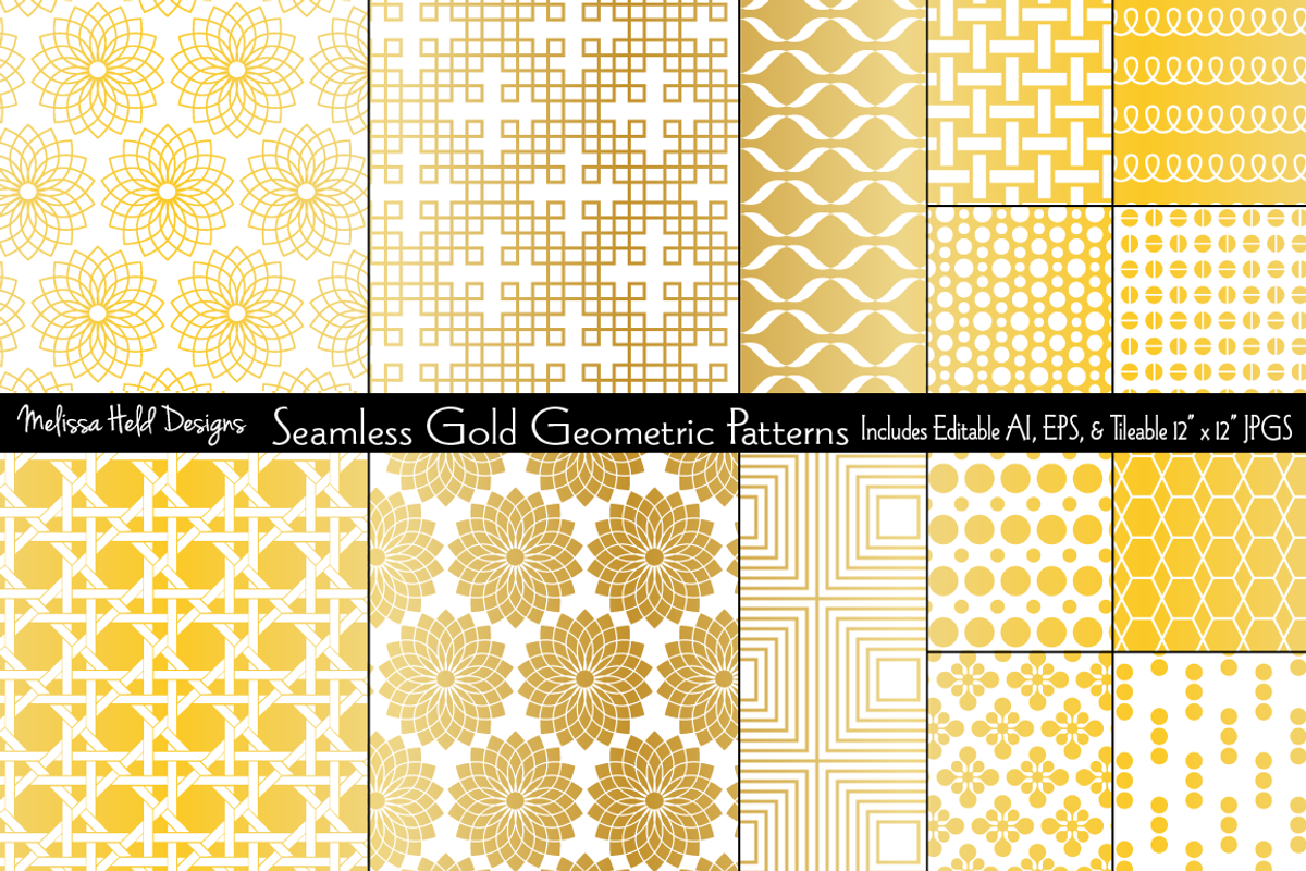 Seamless Gold Geometric Patterns, a Pattern Graphic by Melissa Held Designs (Photo 1 of 8)