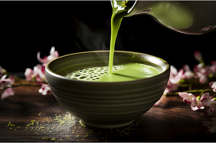 Aromatic Matcha tea poured. Generate, a Food & Drink Photo by Ylivdesign
