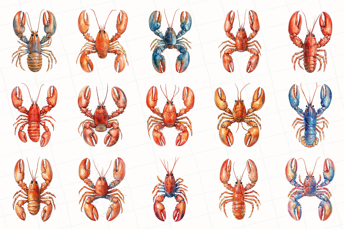 Watercolor Lobster Clipart, an Illustration by OK Design (Photo 3 of 6)
