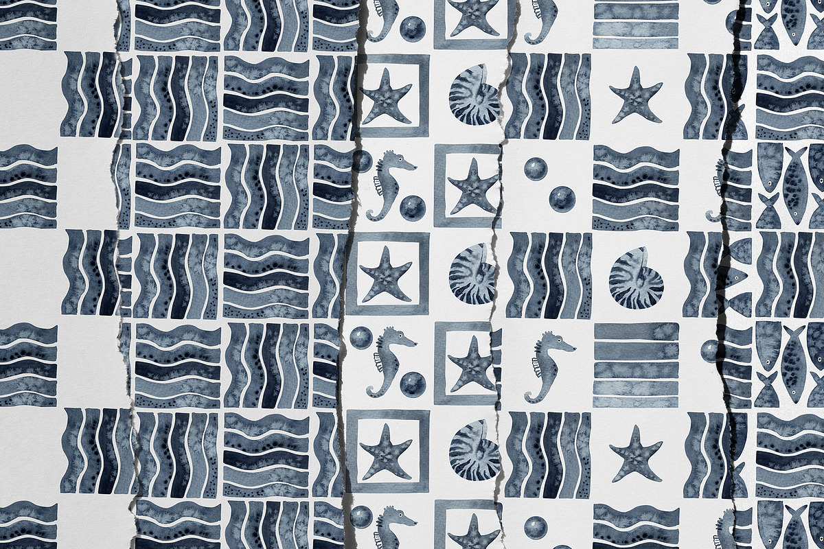 Indigo Sea Marine Watercolor Pattern, an Animal Illustration by YarovaArt (Photo 5 of 12)