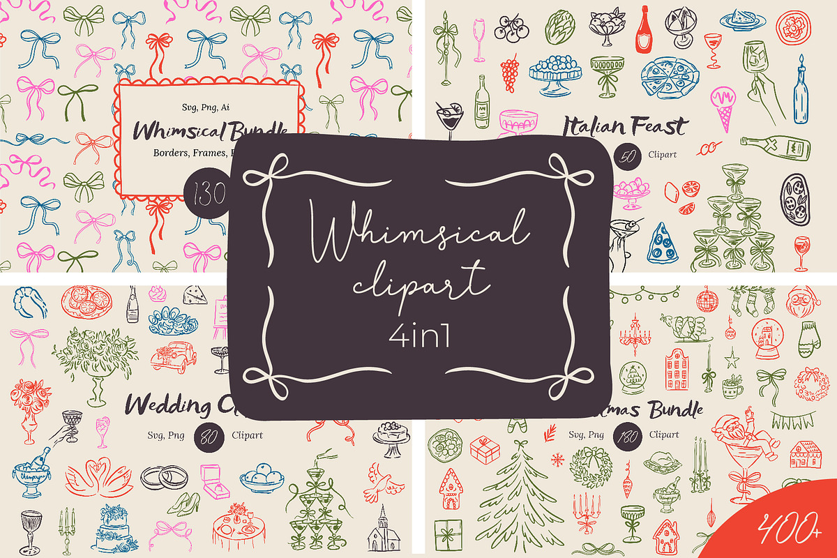 4 in 1 Whimsical Clipart Bundle, an Object Graphic by AnnArt (Photo 1 of 18)