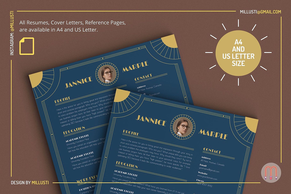 Art Deco Resume Template with Photo, a Resume Template by Millusti (Photo 5 of 7)