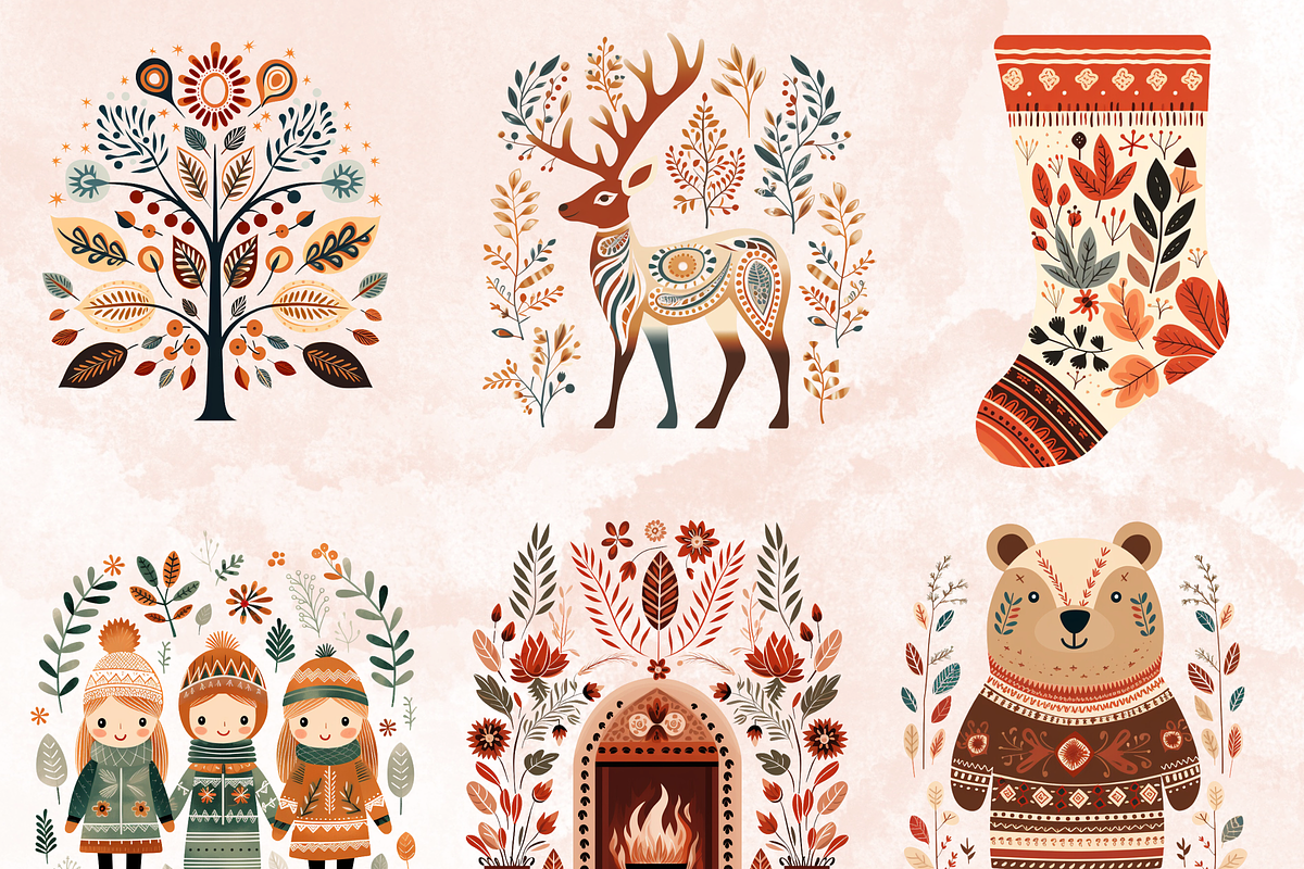 Scandinavian Winter Folk Art, a Seasonal Illustration by GiraffeCreative (Photo 5 of 6)