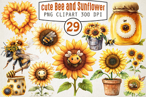 Cute Bee and Sunflower Clipart, an Illustration by RobertsArt