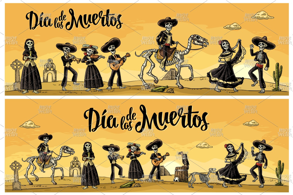 Bundle engraving mexican skeleton, an Illustration by MoreVector (Photo 12 of 14)