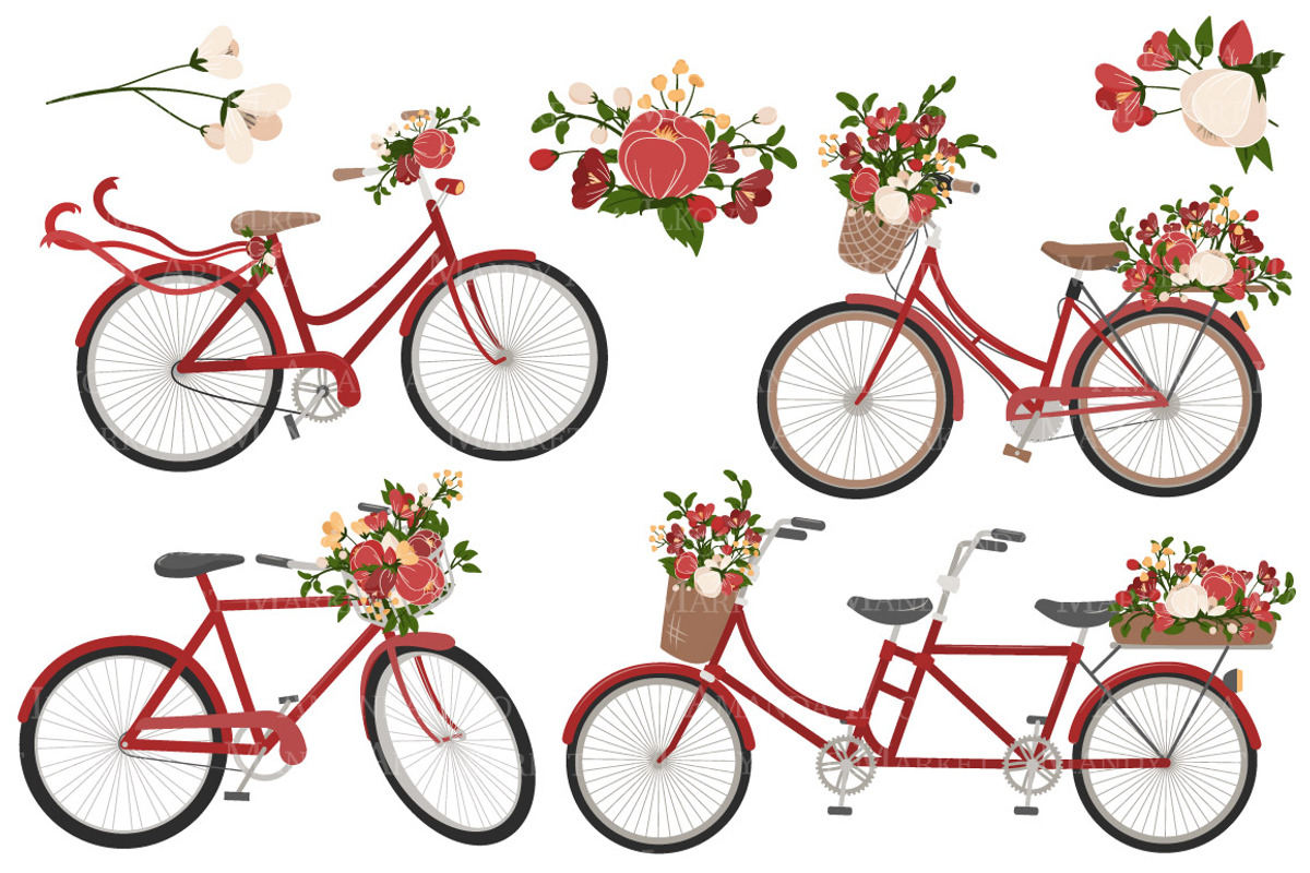 Floral Christmas Bicycles Clipart, an Illustration by Amanda Ilkov (Photo 3 of 5)