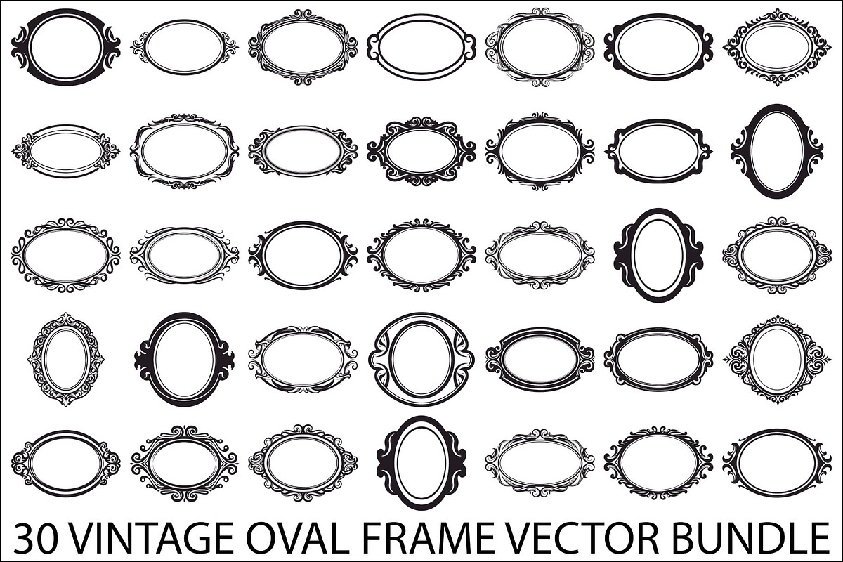 Vintage Oval Frame Vector Bundle, an Illustration by musafir_fashion (Photo 1 of 31)