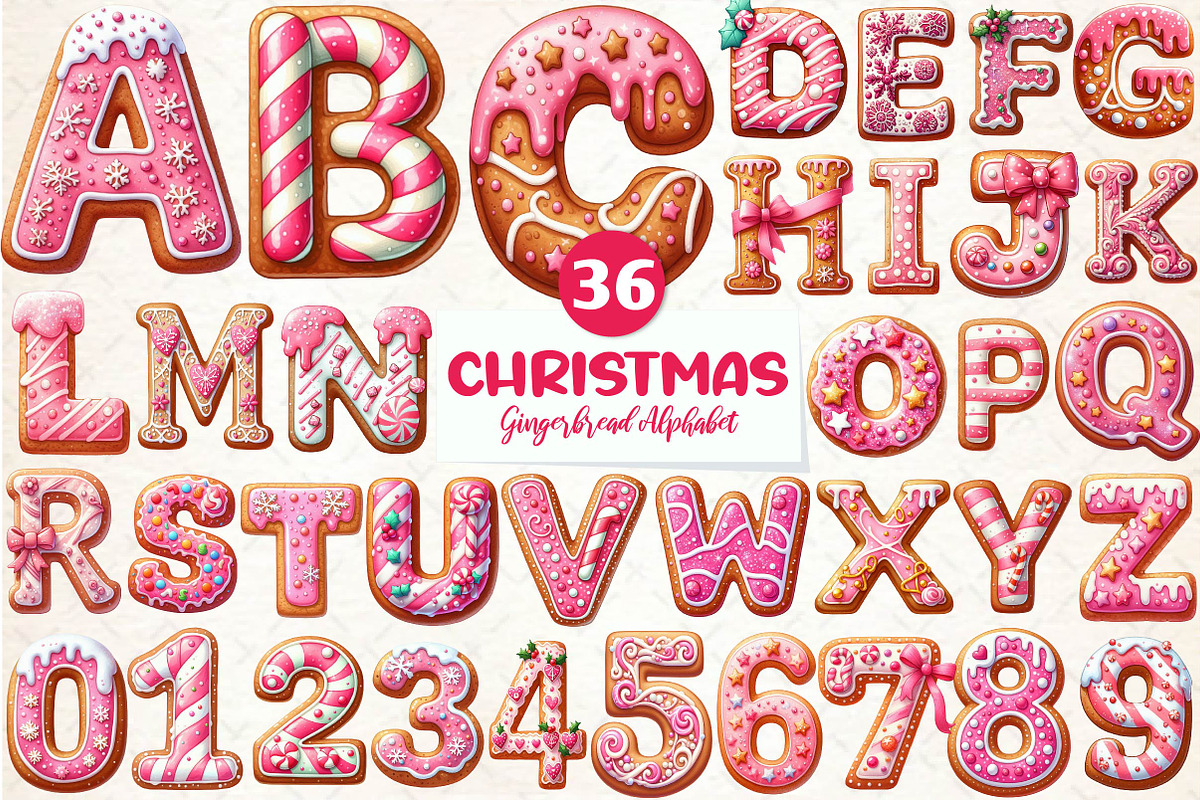 Pink Christmas Gingerbread Alphabet, an Illustration by CreationArt (Photo 1 of 7)