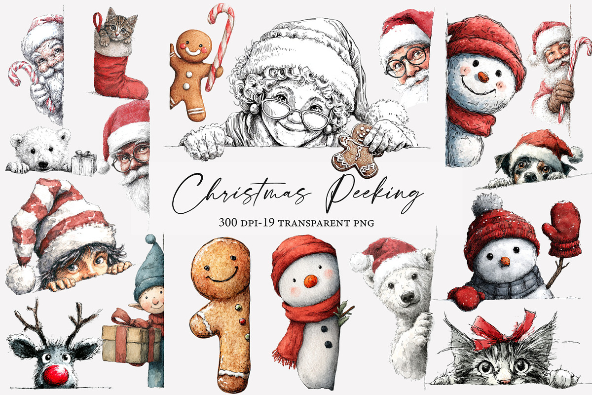 Christmas Peeking Clipart, an Illustration by Designworld (Photo 1 of 4)