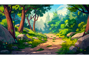 Woodland Forest Hiking Road Cartoon