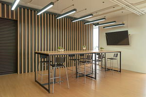 Modern community lounge service with TV monitor. Meeting room or