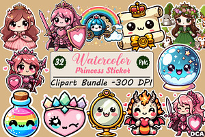 Princess Sticker Clipart, an Illustration by DreamCafeArt