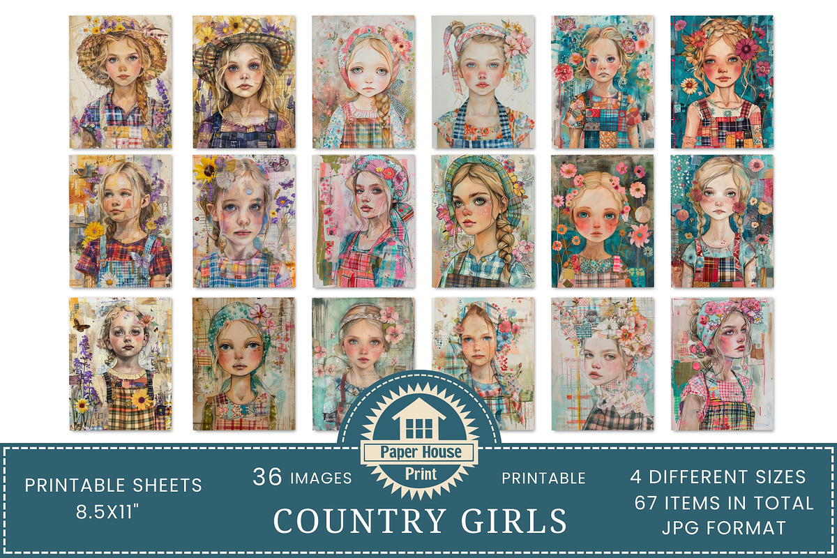 Country Girls Junk Journal Pages, an Illustration by NiiiNArt (Photo 3 of 8)