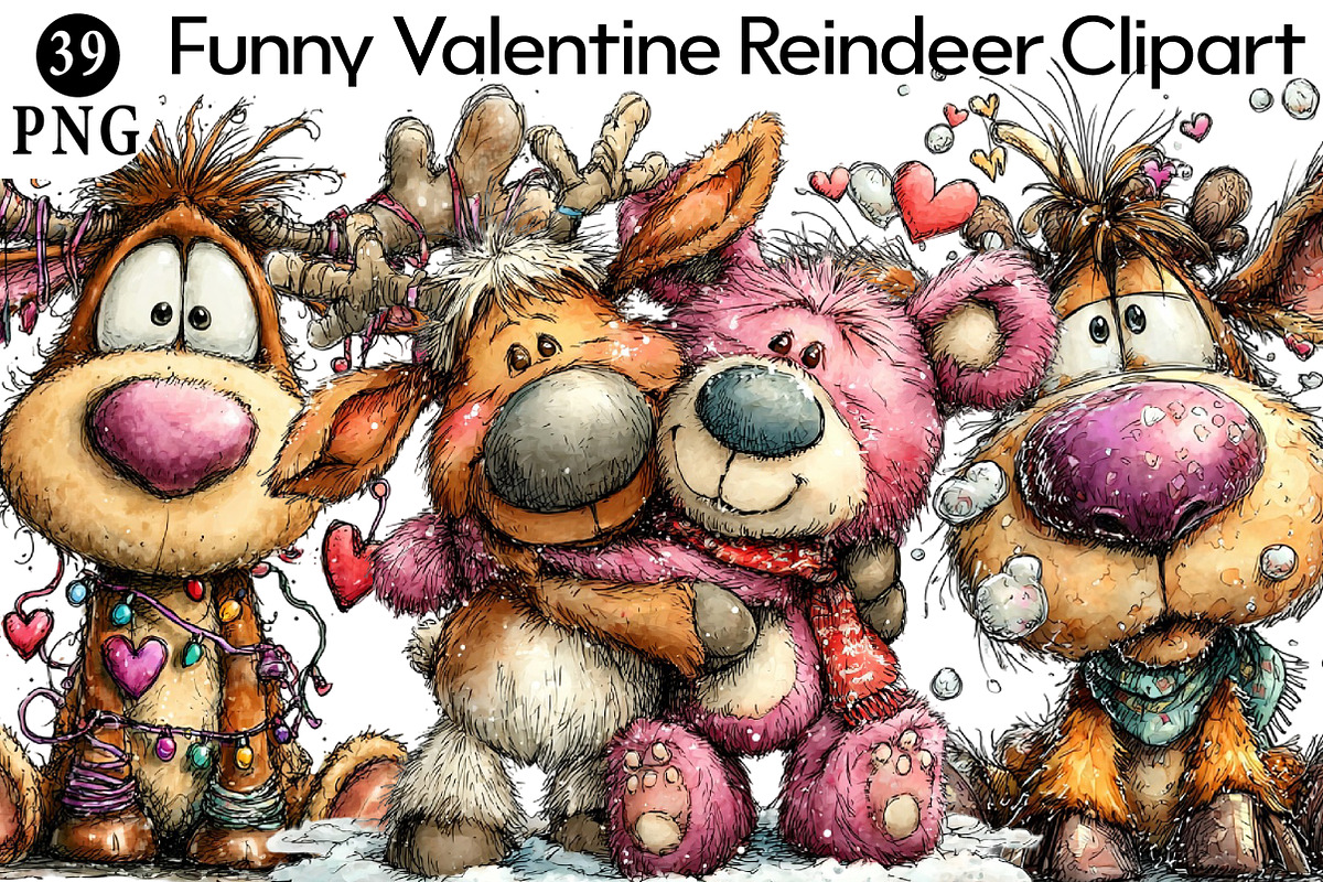 Funny Valentine Reindeer Clipart, an Illustration by Daily.Designs (Photo 1 of 8)