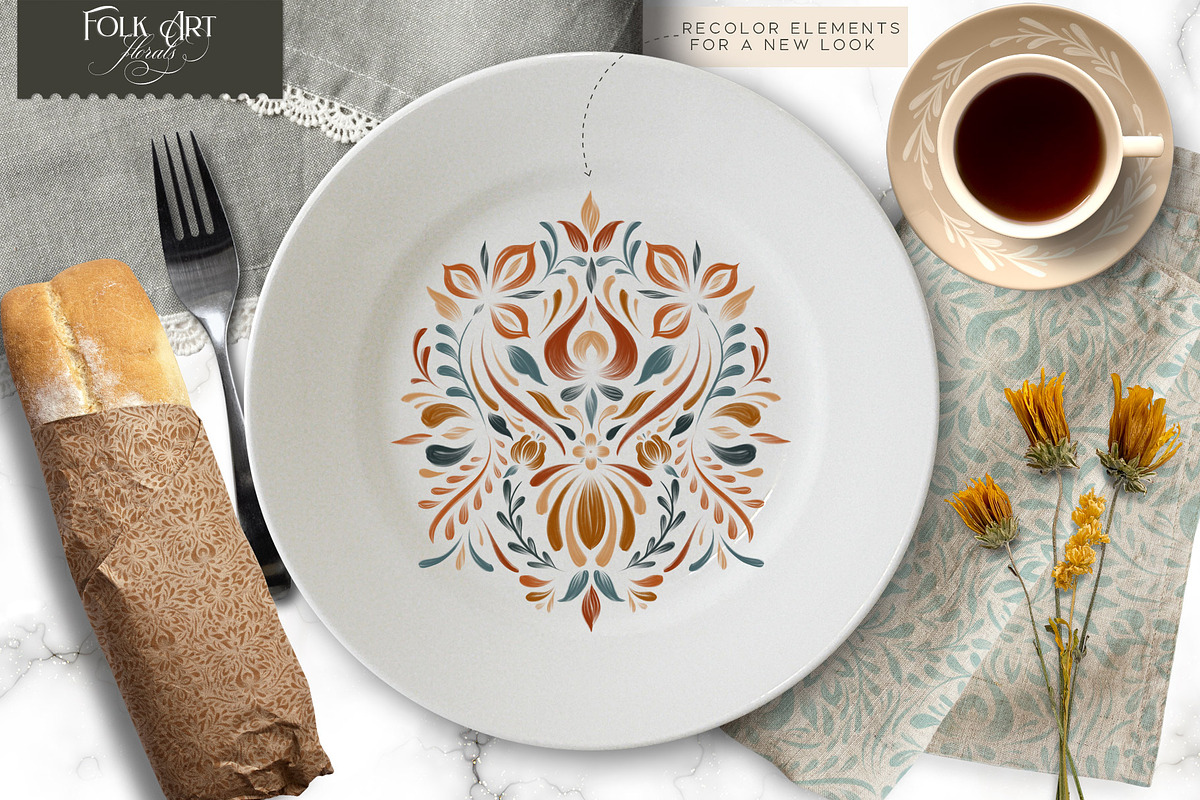 Folk Art Floral Procreate Brush Kit, a Brush Add-On by Eclectic Anthology