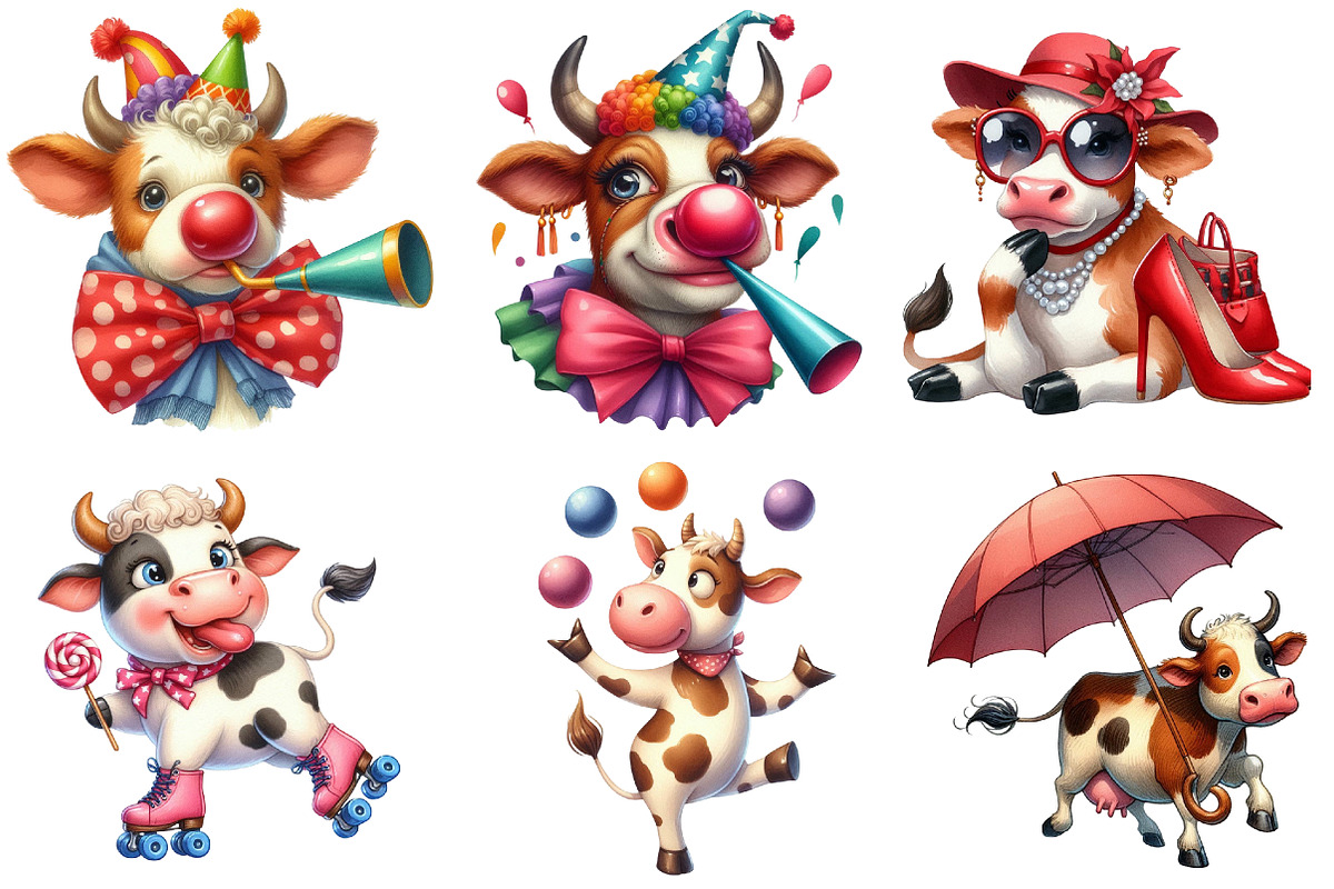 Funny Sketch Quirky Cows Clipart, an Illustration by Watercolor design (Photo 2 of 4)