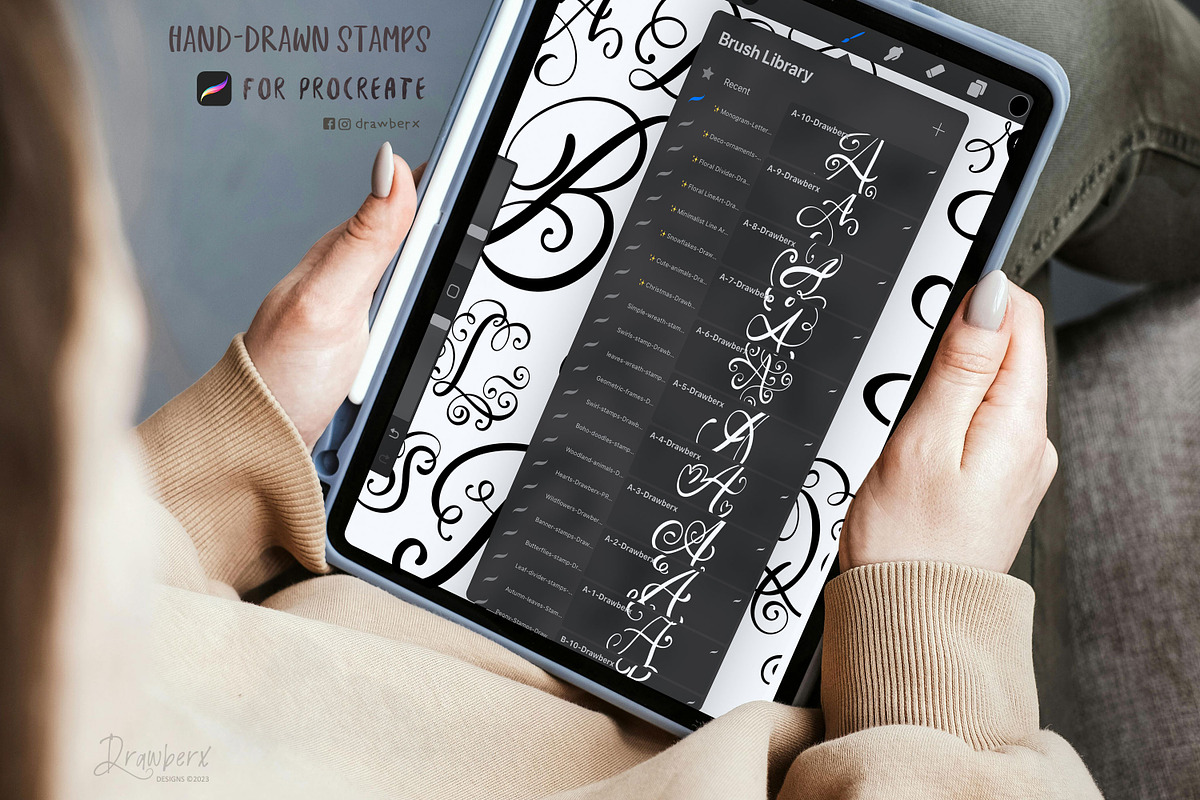 Cursive Letters Procreate Stamps 025, a Brushes & More by Drawberx (Photo 8 of 9)
