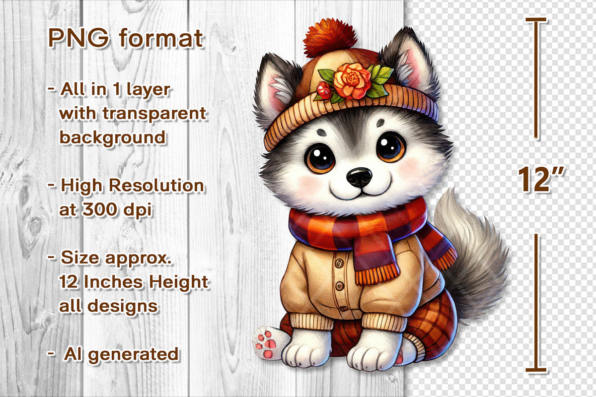Cute Autumn Husky Dog Clipart Set, a Seasonal Illustration by V Design Creator (Photo 2 of 9)