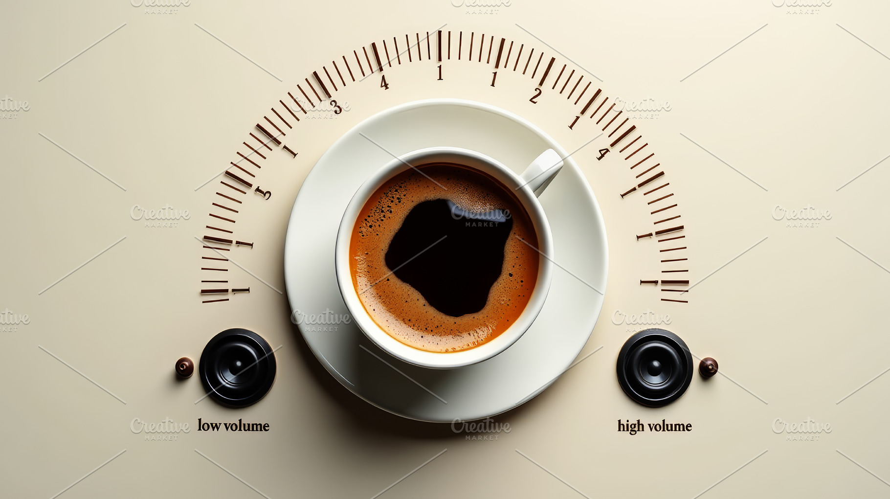 Coffee cup simulating a music volume, a Food & Drink Photo by Perpis