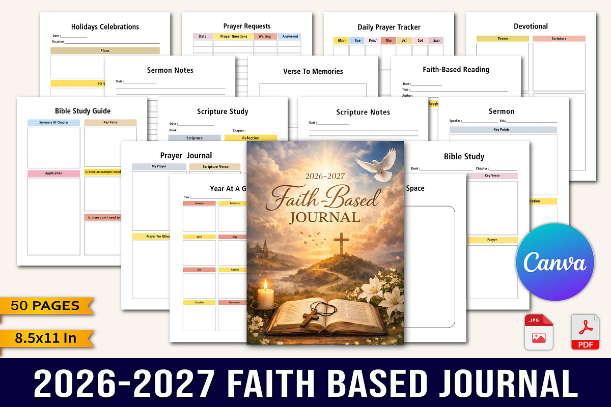 26–2027 Faith-Based Journal Planner, a Stationery Template by Designmela01 (Photo 1 of 10)