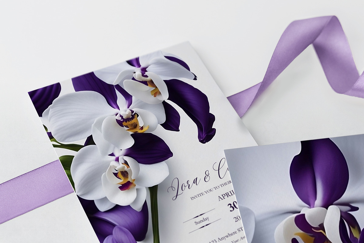 Purple Orchid Wedding Template Bundl, a Stationery Template by MarryMeMoments (Photo 2 of 7)